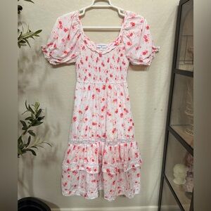 LoveShackFancy White Dress with Pink Floral Print